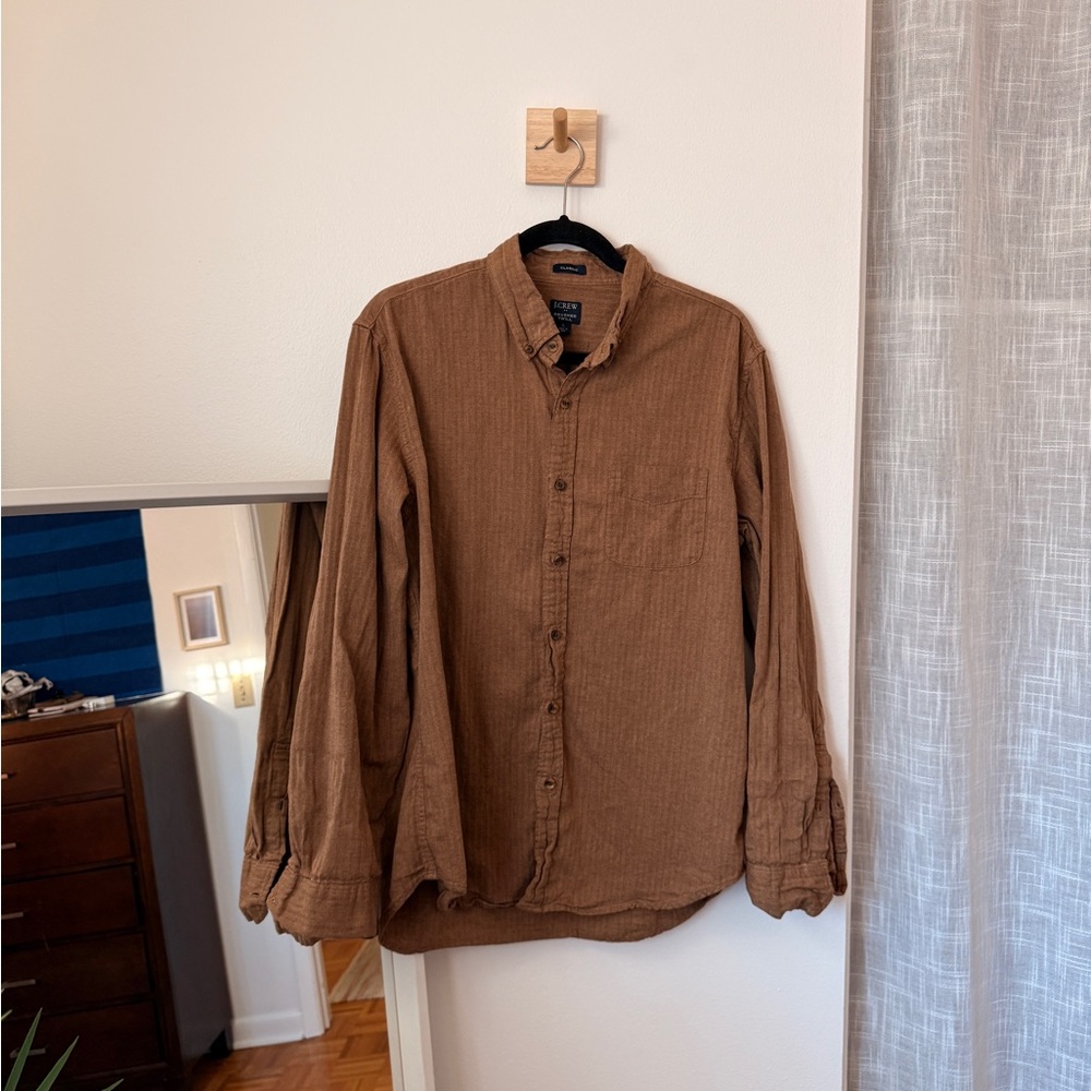 J. Crew Brushed Twill Brown Button-Down Shirt